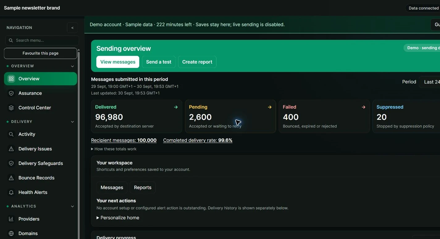 Tenant workspace preview with synthetic data